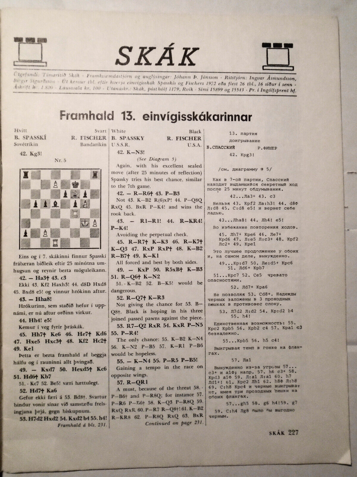 1972 SKAK - Icelandic Chess Magazine - Special World Championship Issue No. 15