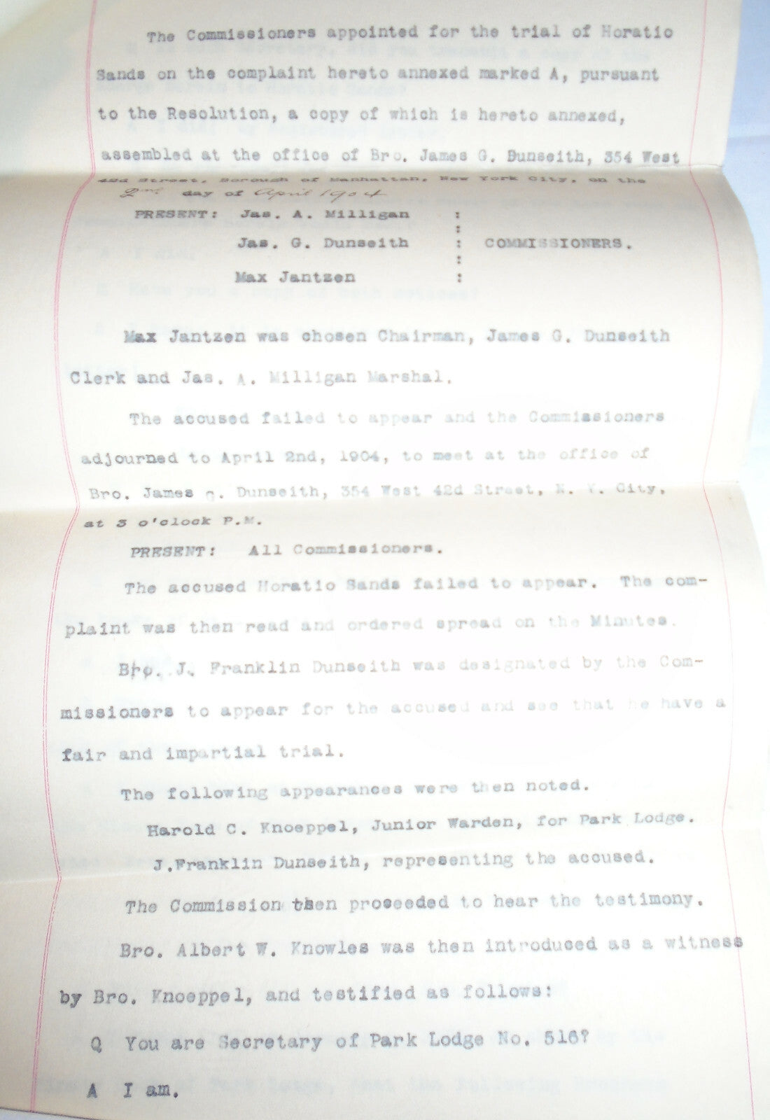 1904 Masonic archive, NYC - Trial & Expulsion of Secretary Sands for Fraud