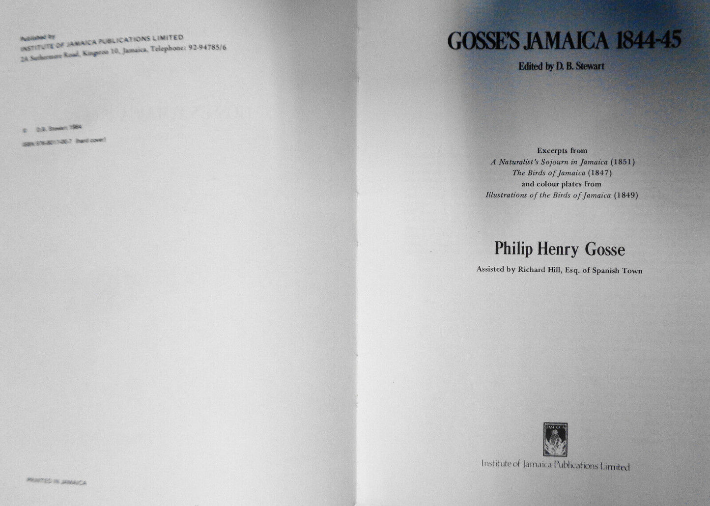 Gosse's Jamaica, 1844-45 - Philip Henry Gosse. Edited by D. B. Stewart Hardcover