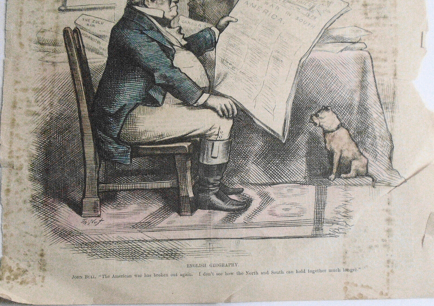 English geography. John Bull. By Thomas Nast. Harper's Weekly 1879. Hand-colored