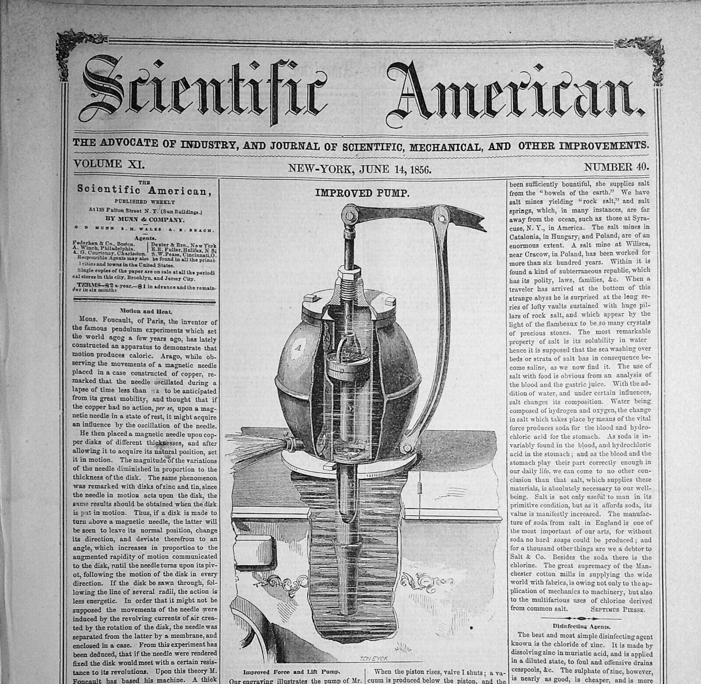 Scientific American, June 14, 1856. Foucault - Motion and Heat; Ballooning, etc