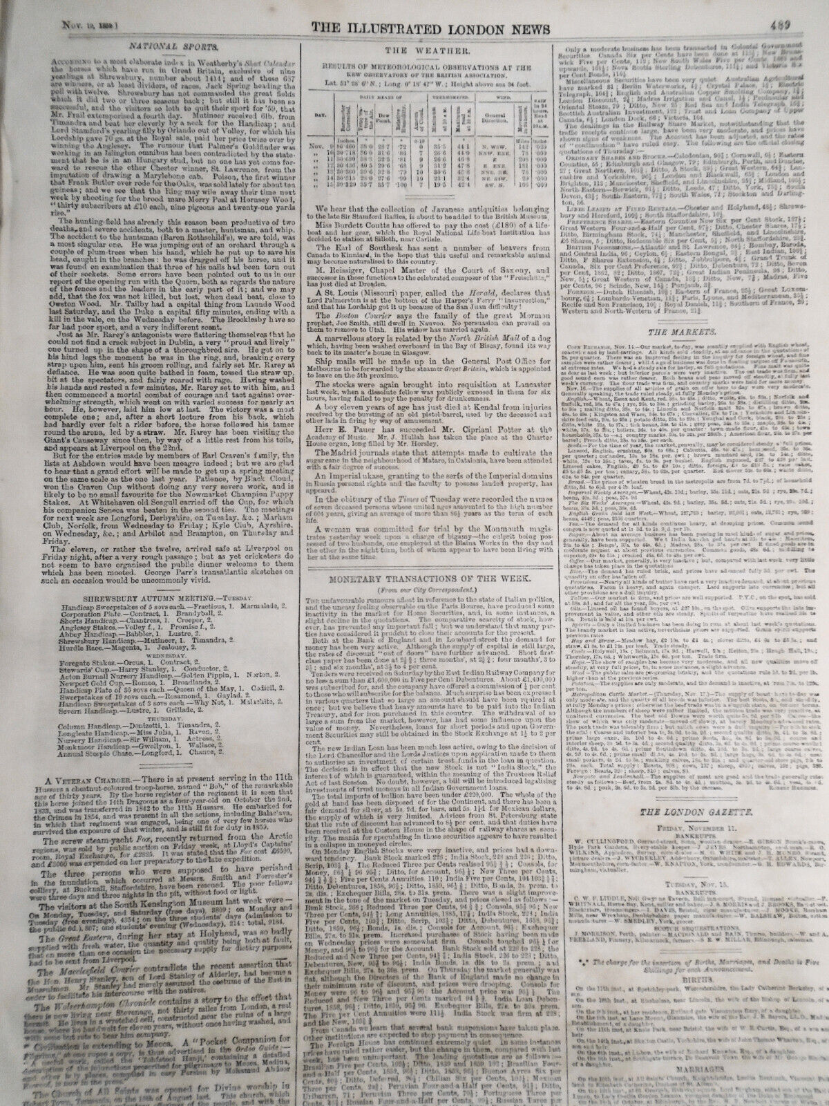 The Illustrated London News, November 19, 1859 War in Morocco; Schiller Festival