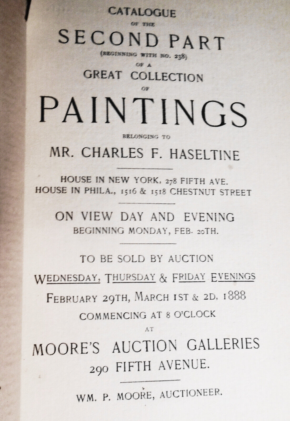 1888  Catalogue Of  2nd Part Collection Paintings Belonging To Charles Haseltine