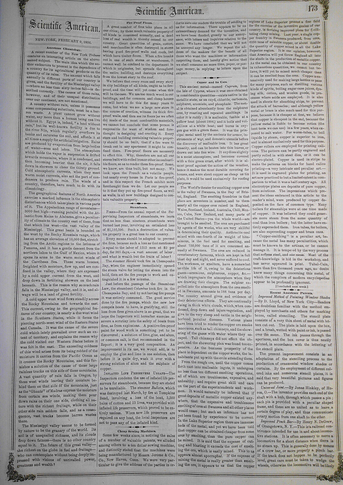 Scientific American, February 9, 1856. Machines for Marble Sawing & Weaving Wire