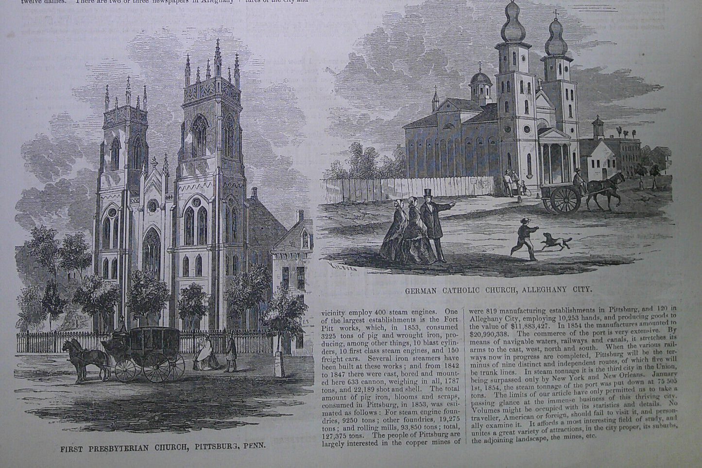 Views in Pittsburg, PA - Story & 6 Prints - Ballou's Pictorial February 21, 1857