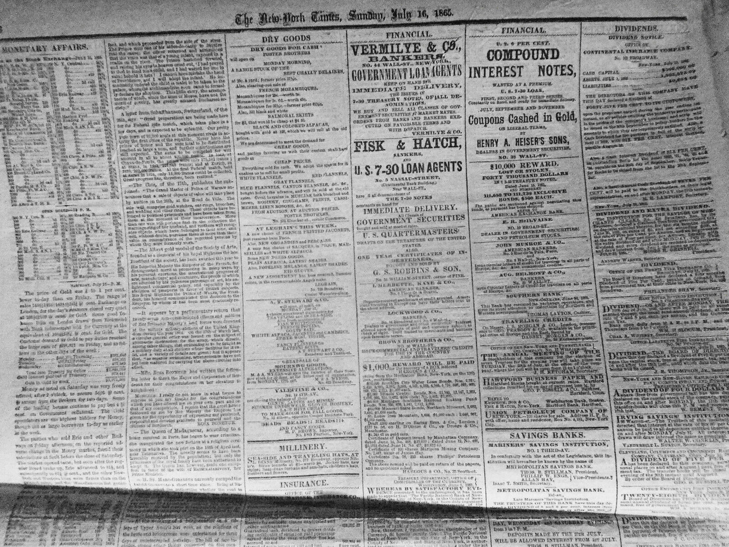 The New York Times, Sunday July 16, 1865. Civil War; Miss Harris Insanity Trial