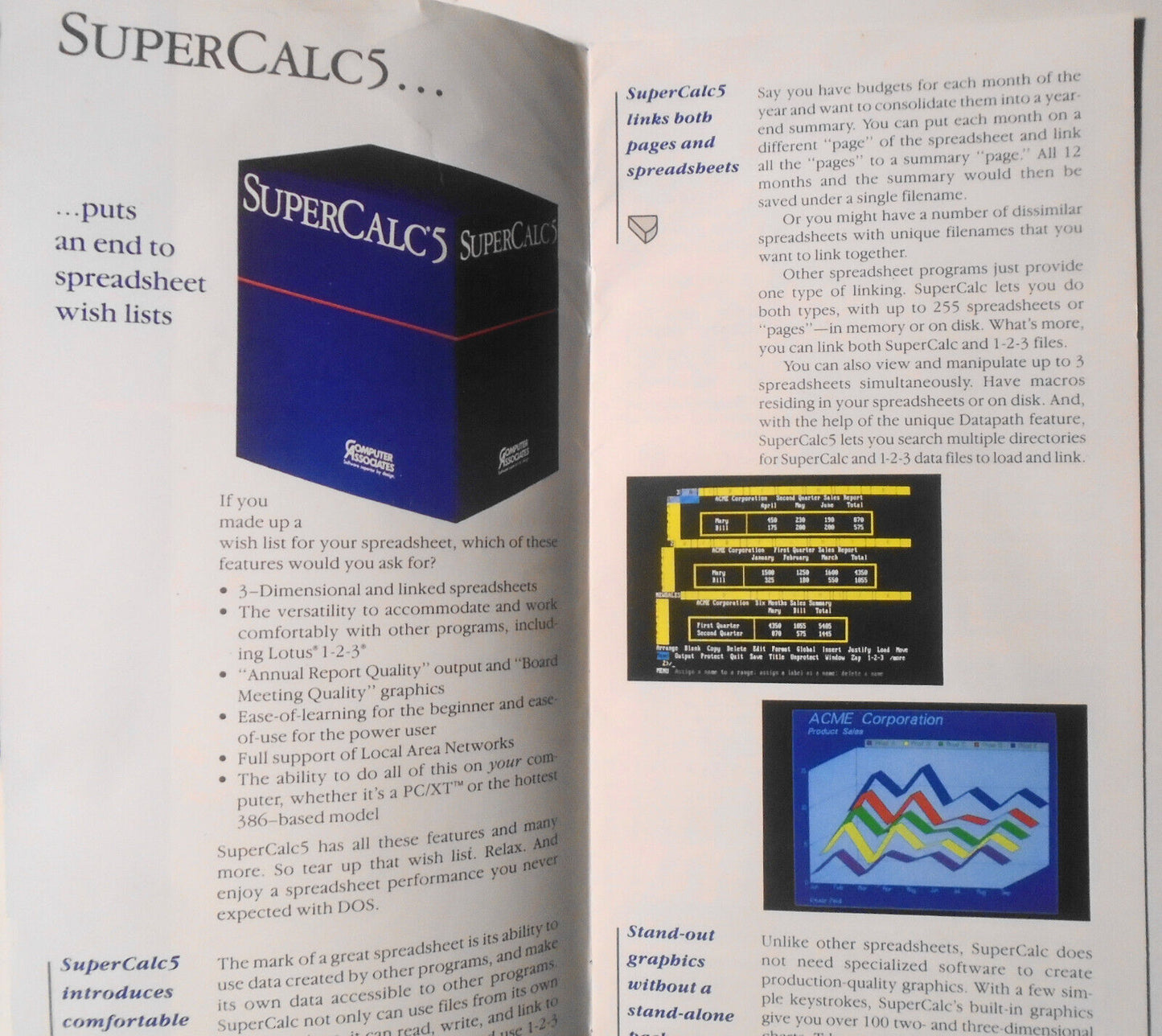 SuperCalc 5, by Computer Associates - Promotional brochure, 1989.