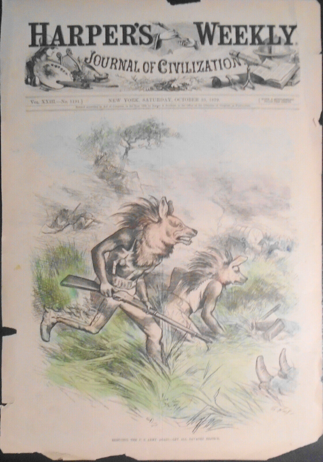 Reducing the U.S. Army Again - Let All Savages Rejoice, by Thomas Nast - HW 1879