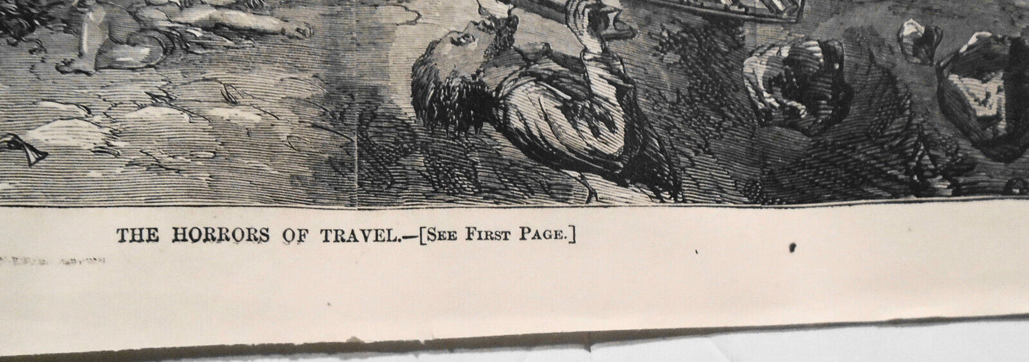 The Horrors of Travel - Harper's Weekly, September 3, 1865. Original print.