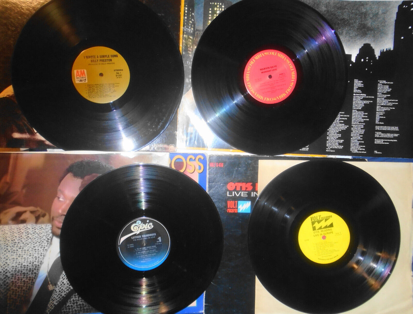 Lot of 4 R&B Soul LPs: Billy Preston, Marvin Gaye, Luther Vandross, Otis Redding