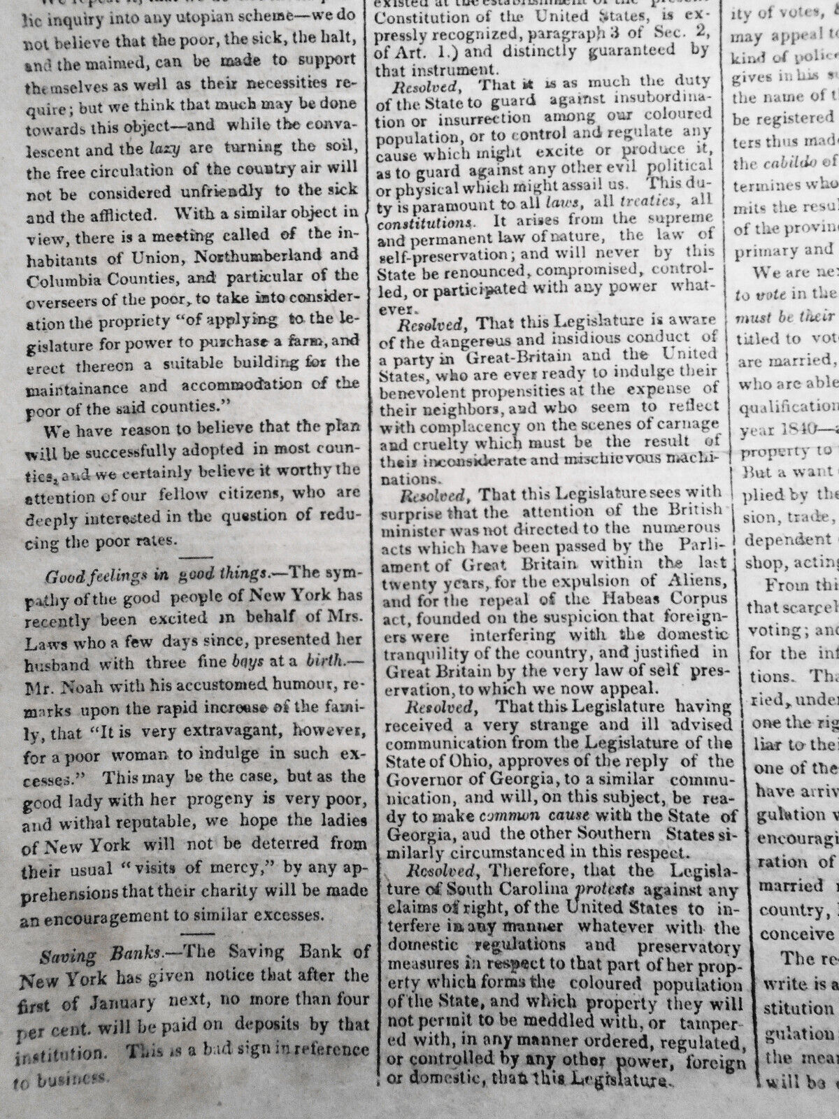 The United States Gazette December 23, 1824 - South Carolina laws re. Blacks etc
