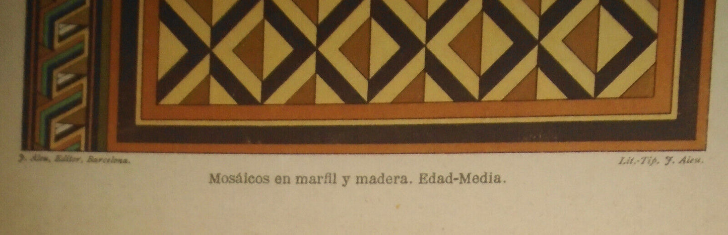 EUROPA Mosaicos - lot of three lithographs circa 1890 by J. Aleu, Barcelona.