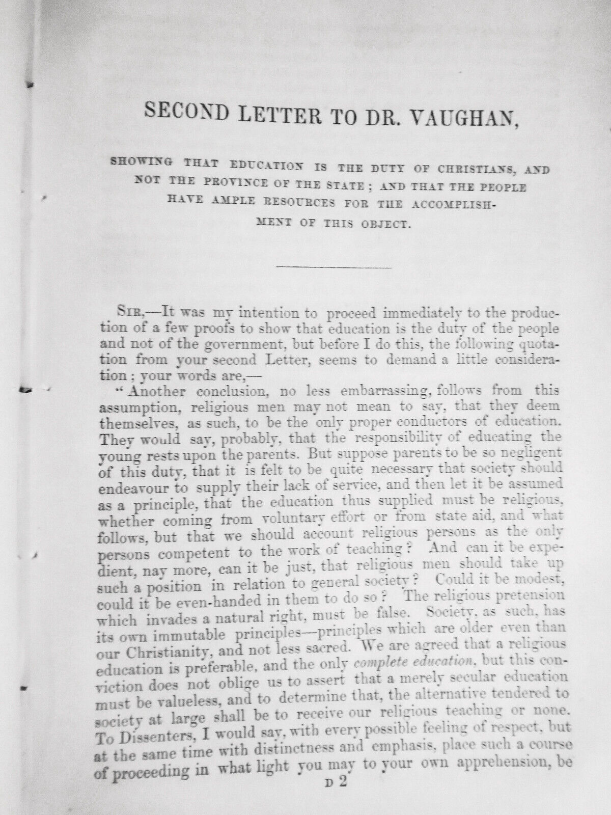 "Buy the Truth, and Sell It Not" Two Letters to Dr. Vaughan