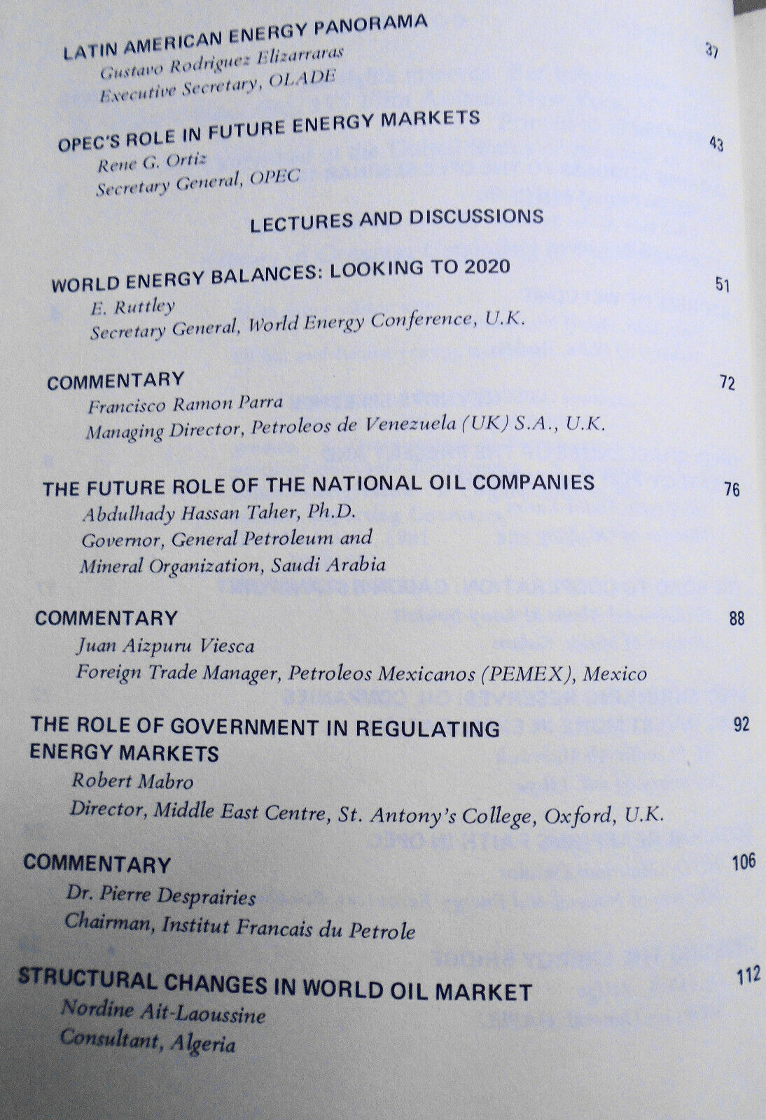 OPEC and Future Energy Markets : Proceedings of the OPEC Seminar, Vienna, 1979