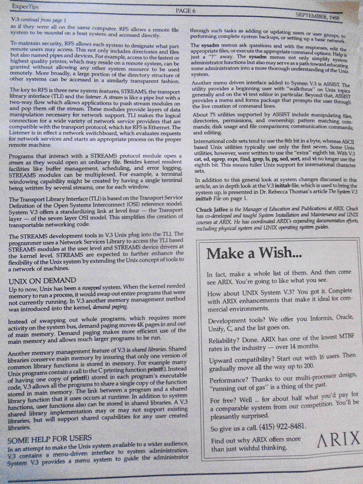 ExperTips, September 1988 -- A C and UNIX Newsletter - Vol. 2, No.1