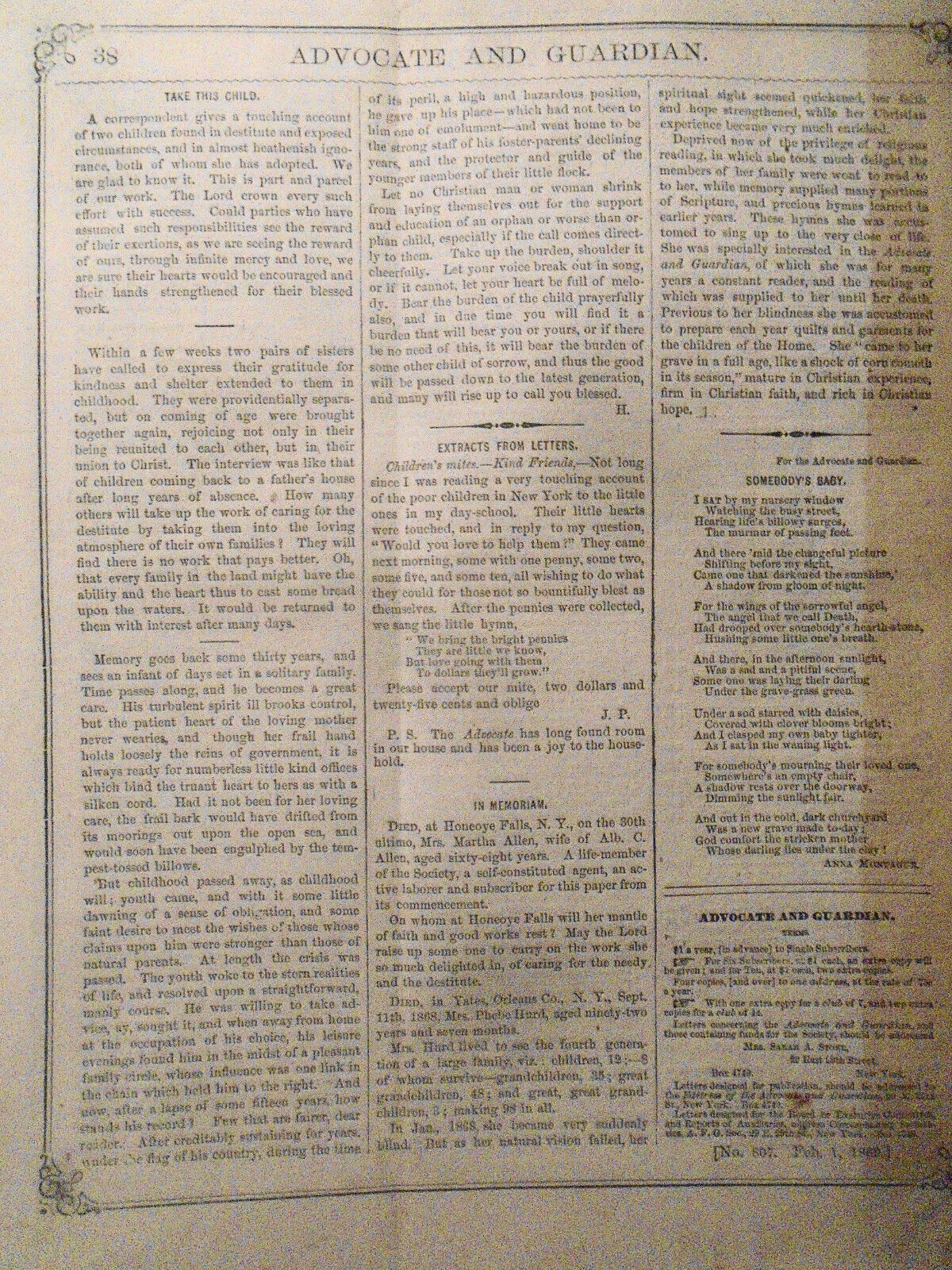 1869 Lot of 3 issues of  Advocate and Family Guardian