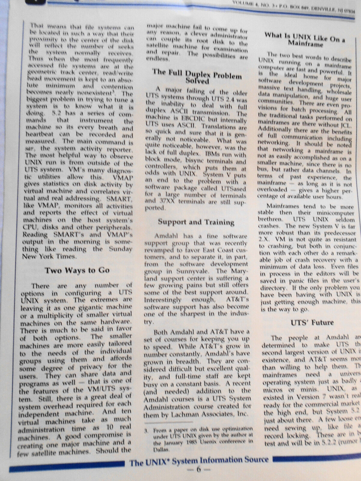 UNIQUE,  Vol. 4, No.  3, 1985 - The UNIX System Information Source