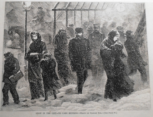 Snow In The City - No Cars Running - Harper's Weekly, January 25, 1873