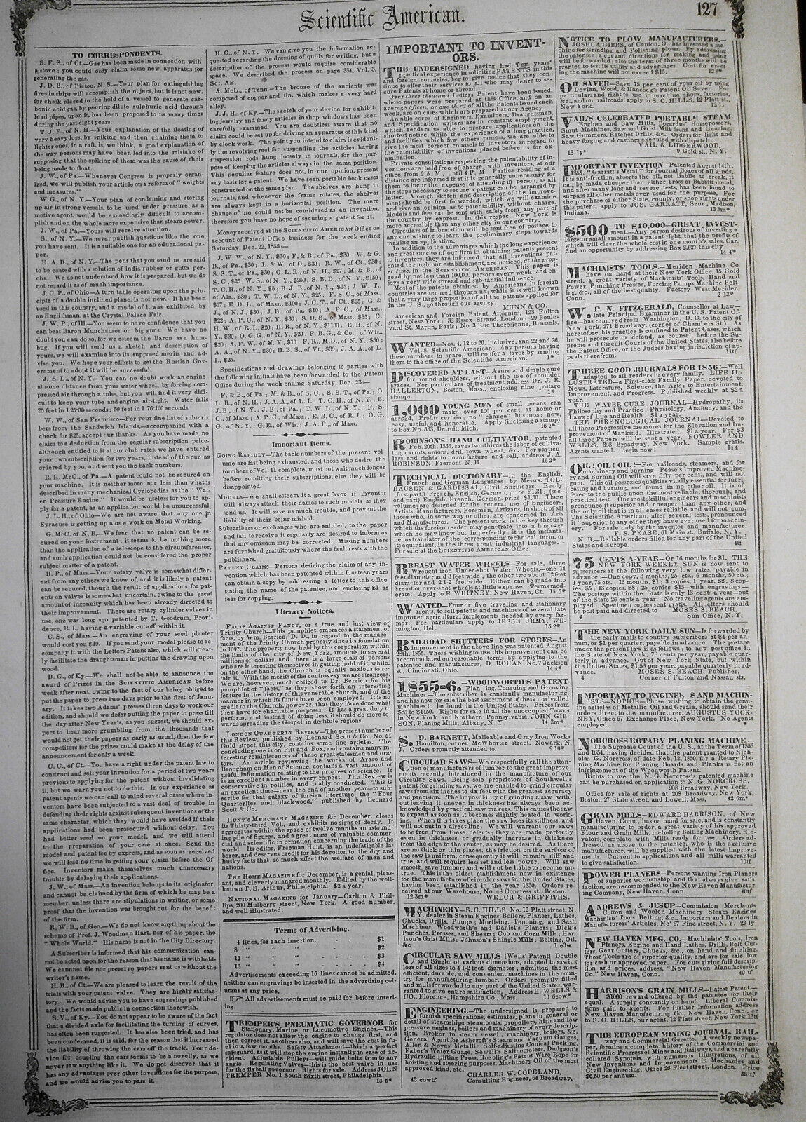 Scientific American, December 29, 1855. Franklin's great discovery; etc