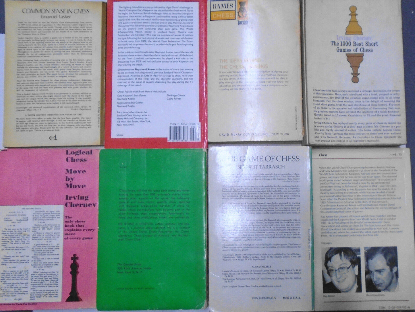 8 Chess books lot - classics and Kasparov books. Lasker, Fine, Tarrasch, et al
