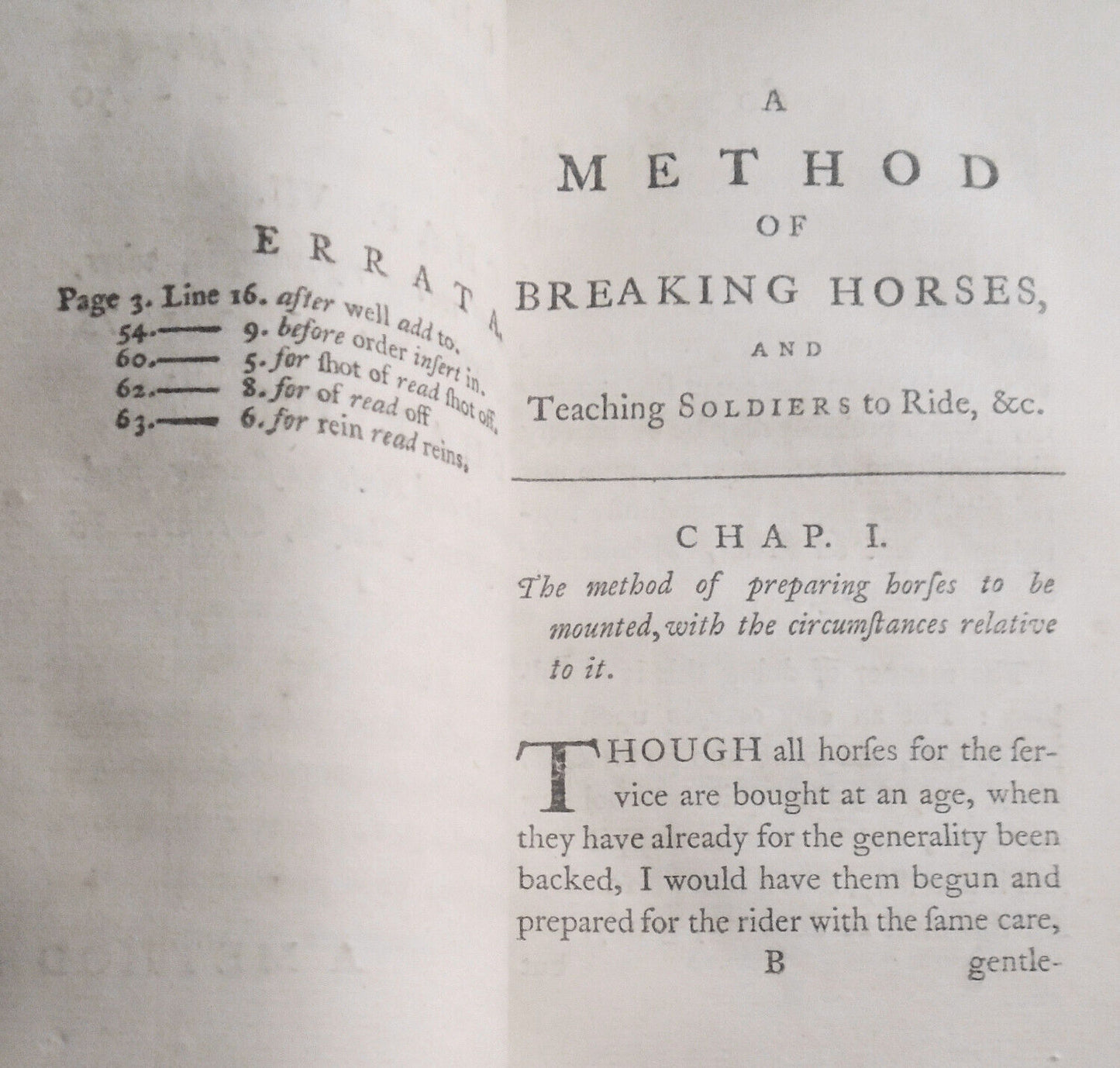 1761 A Method of Breaking Horses, and Teaching Soldiers to Ride. First edition