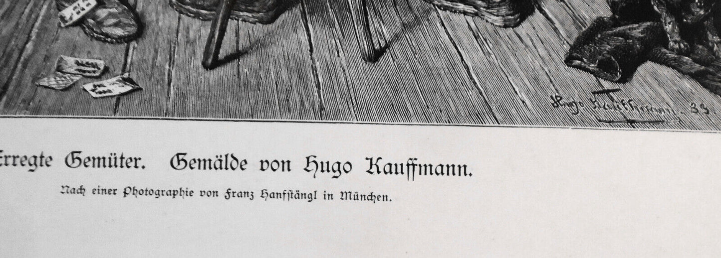 Erregte Gemüter, by Hugo Wilhelm Kauffmann  --  1884  - Original antique print