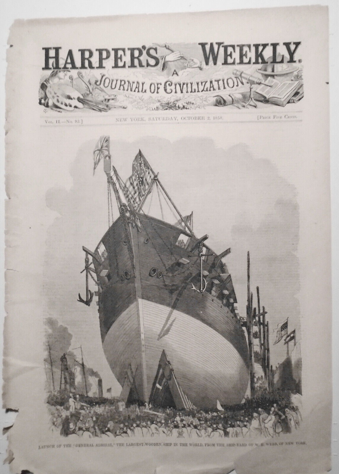 Launch Of The "General Admiral" The Largest Wooden Ship In The World - 1858