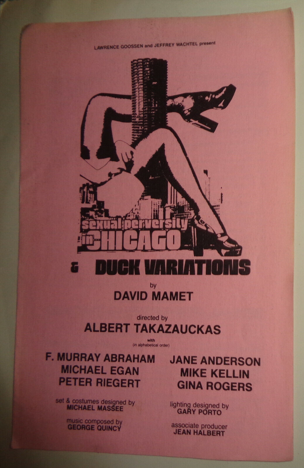 David Mamet SEXUAL PERVERSITY IN CHICAGO & DUCK VARIATIONS - PROGRAM - 1977