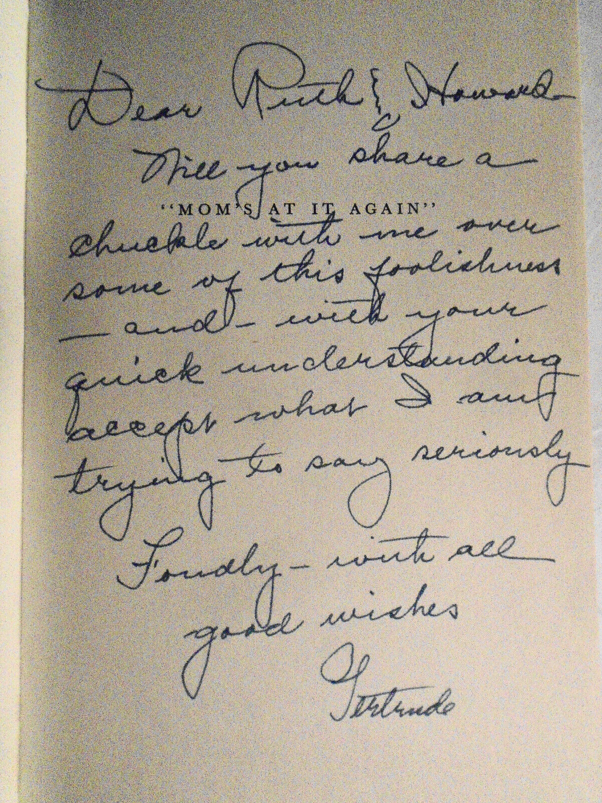 "Mom's At It Again" - by Gertrude Perry Thayer - SIGNED. 1959 Hardcover [Poetry]