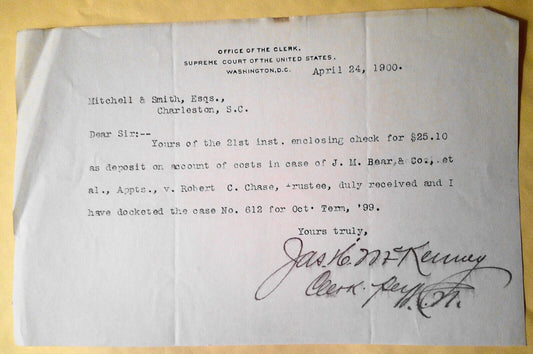 1900 Office of the Clerk Supreme Court of the United States payment receipt