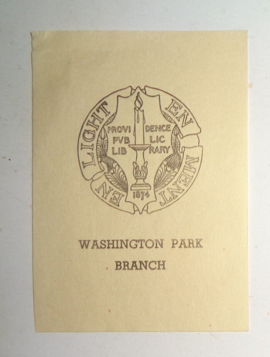Providence Public Library Washington Park Branch Ex-Libris Bookplate - 1889