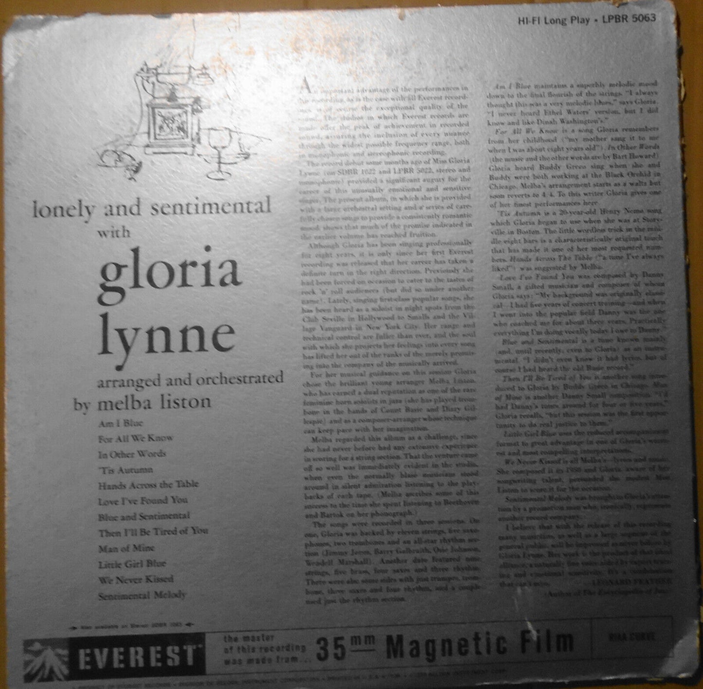 Gloria Lynne - Lonely and Sentimental - Promo LP 1960. Everest LPBR 5063. Mono.