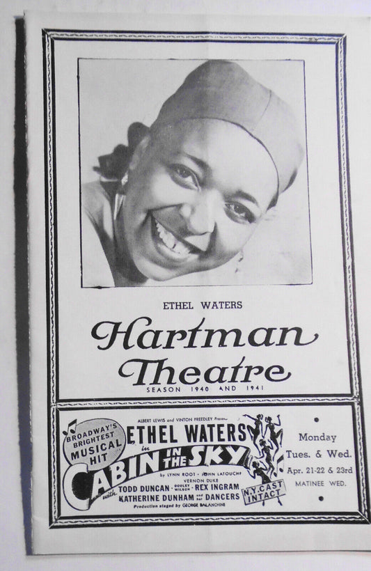 1940 Ethel Waters in "Cabin in the Sky"  - Hartman Theatre, Columbus, Ohio