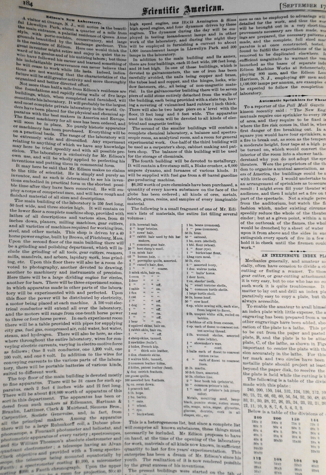Scientific American, Sept. 17, 1887 - Thomas Edison's New Lab; Chicago War Ship