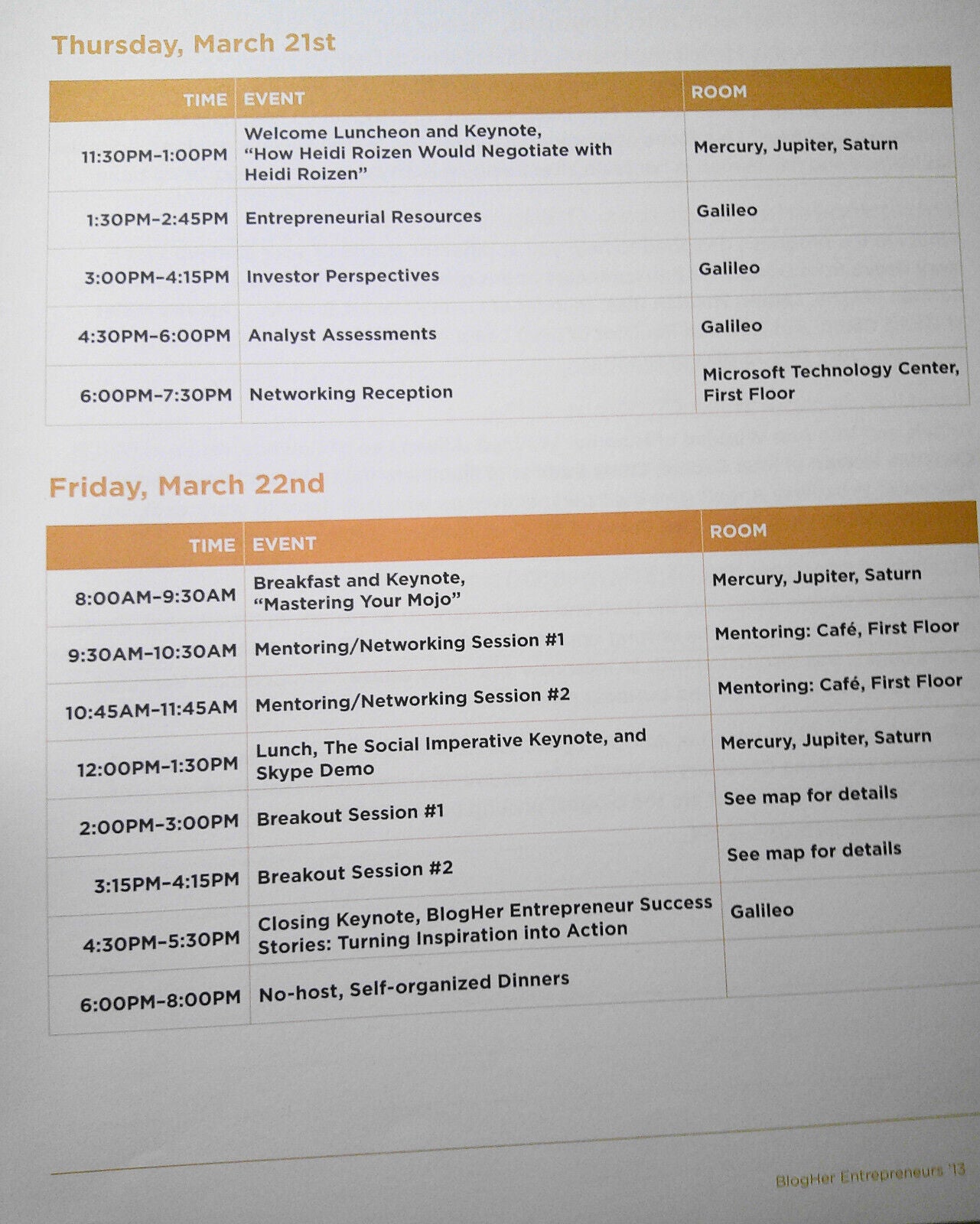 BlogHer Entrepreneurs Conference 2013 program book. Silicon Valley, March 21-23