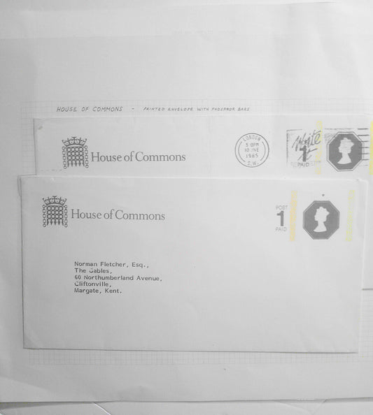 House of Commons - 2 printed envelopes with phosphor bars.
