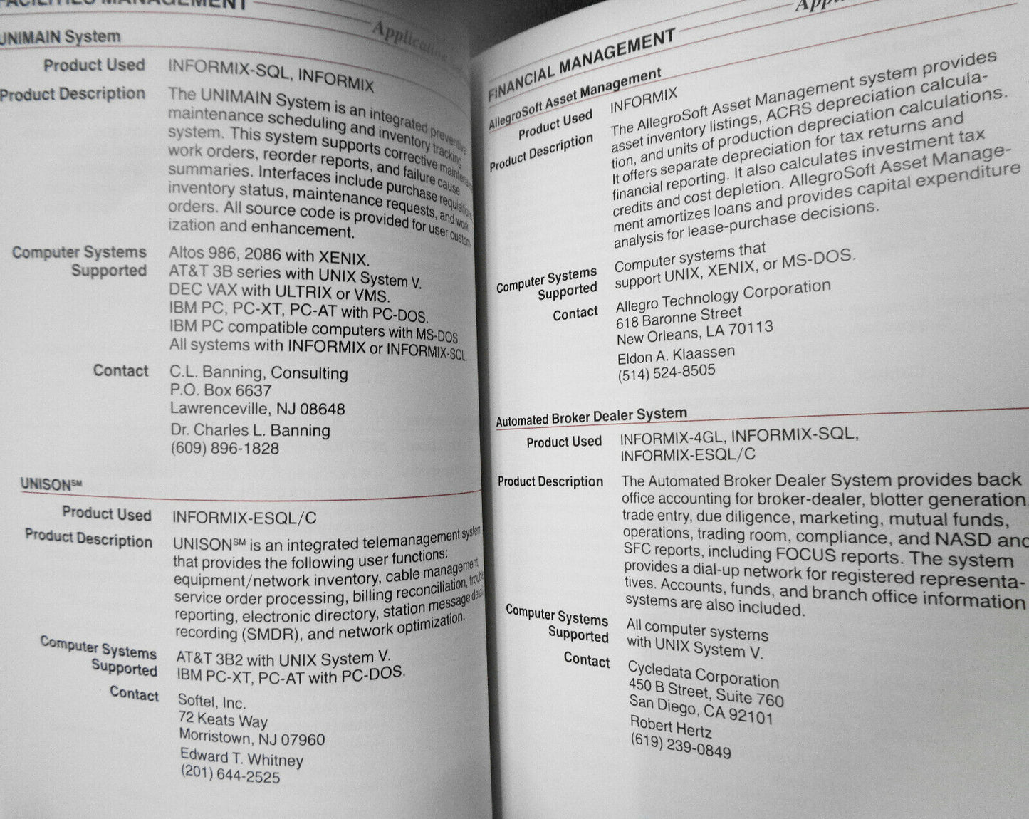 1987 Informix Software Independent Vendor Catalog