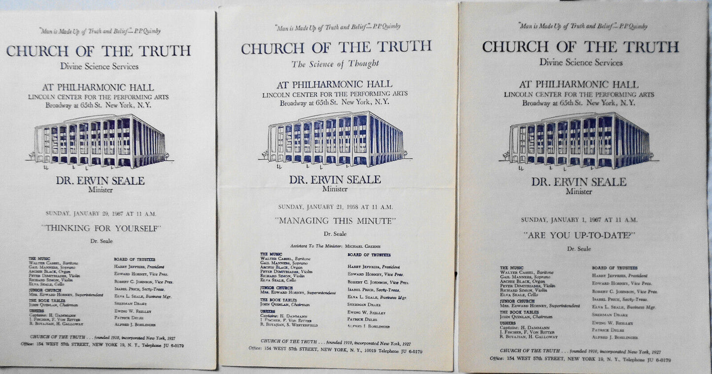 Dr. Ervin Seale - Church Of The Truth -  3 Programs, 1967-68 Lincoln Center, NYC