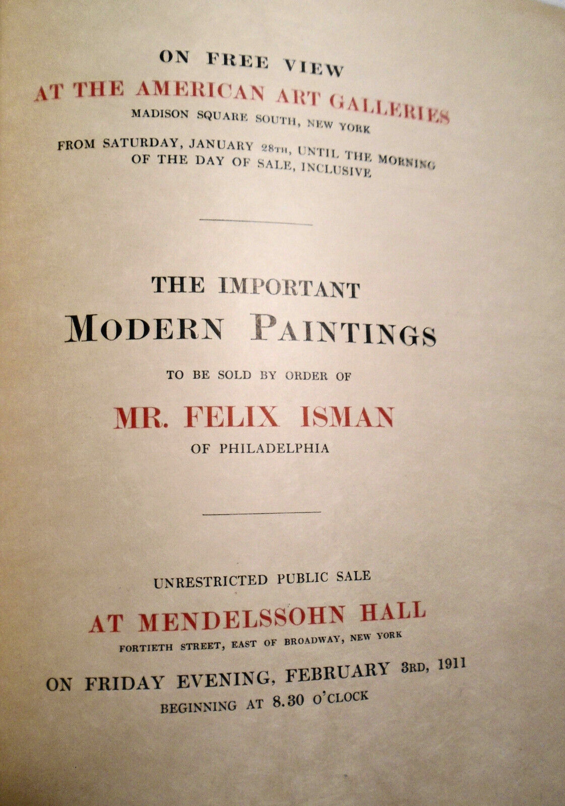 1911 Catalogue of important modern paintings Felix Isman -American Art Galleries