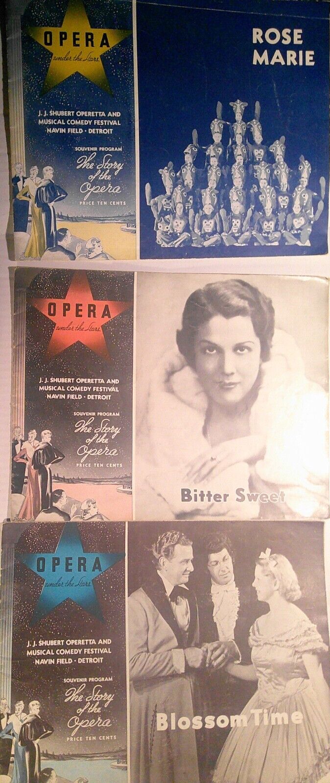 1935 Opera Under The Stars - 3 Programs: Rose Marie, Blossom Time, Bittersweet