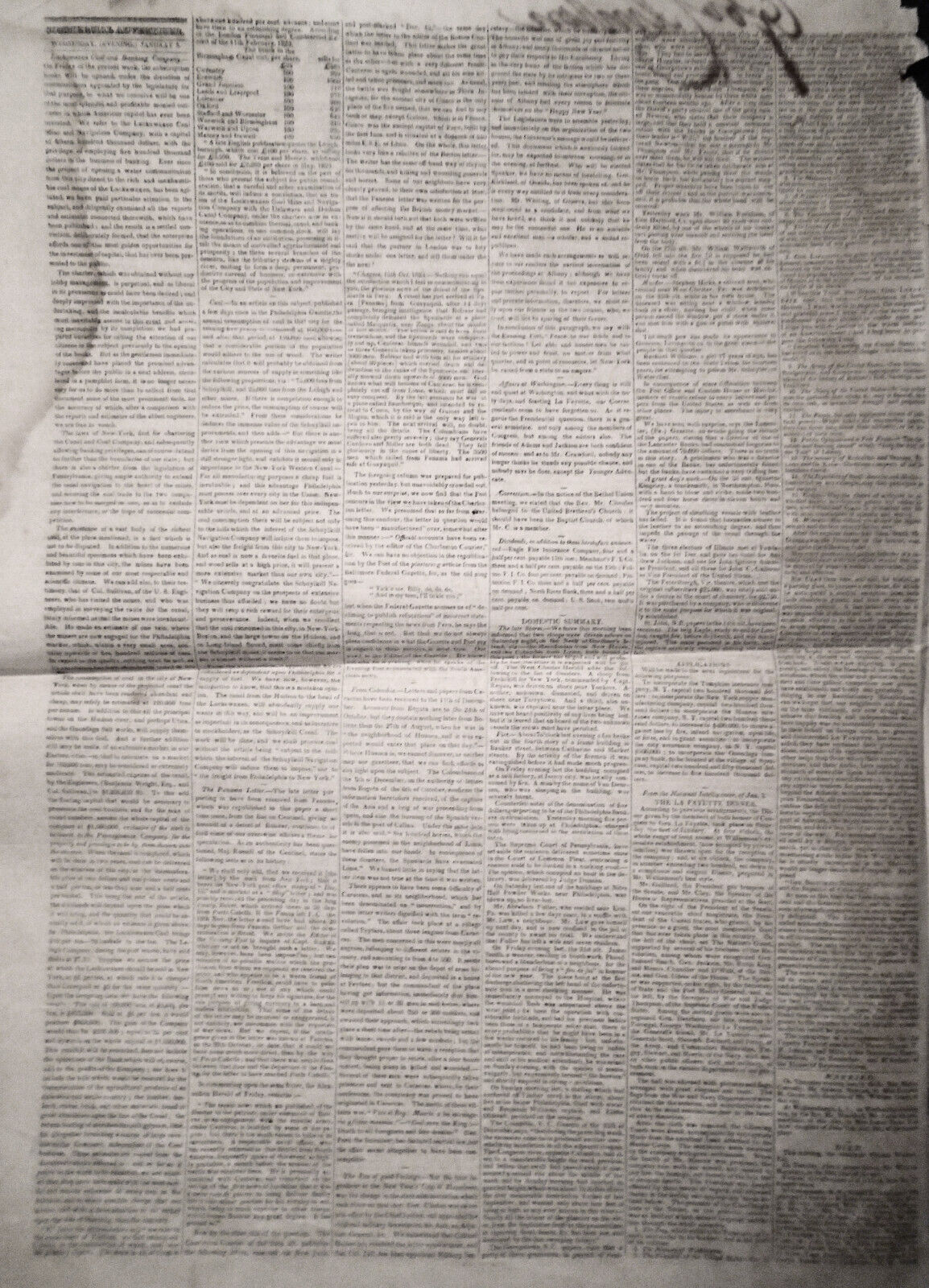 Commercial Advertiser, January 5, 1825 - Governor DeWitt Clinton's copy