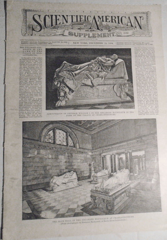 Scientific American Supplement Dec 15, 1894. Experiments with a falling cat, etc