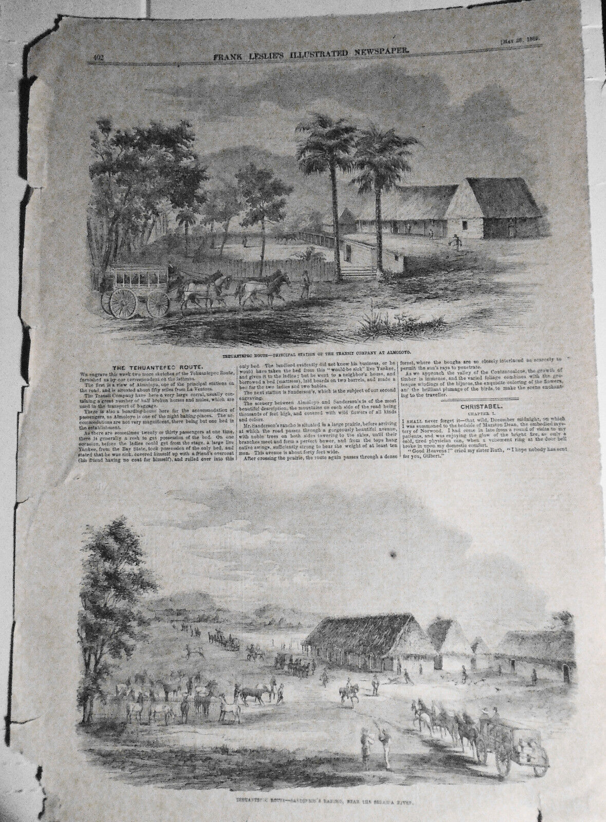 The Tehuantepec Route - Frank Leslie's, May 28, 1859 -- 2 prints & story