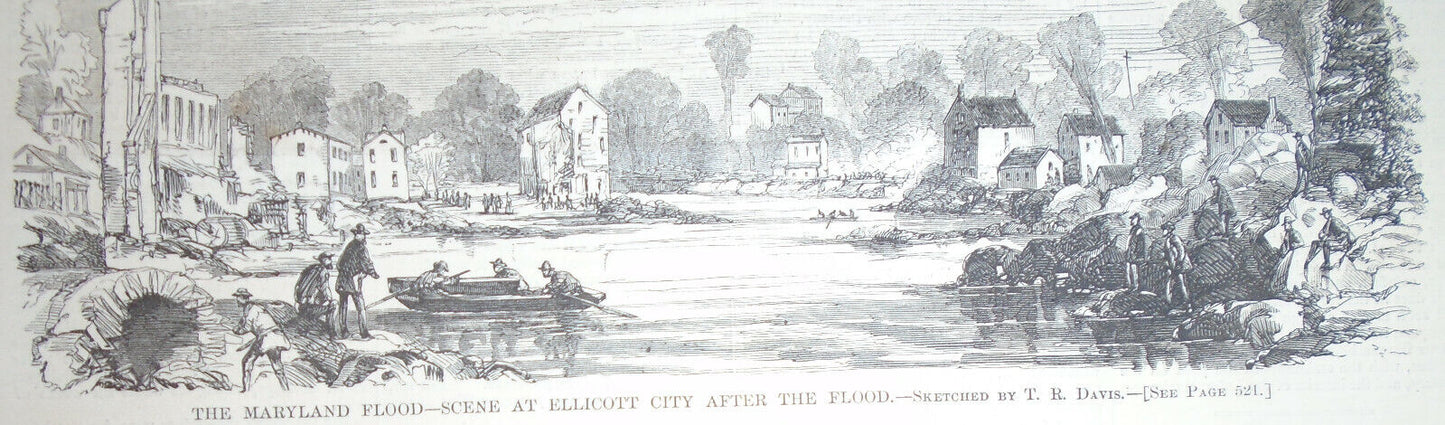 The Maryland Flood - 3 Prints by T. R. Davis - Harper's Weekly, August 15, 1868