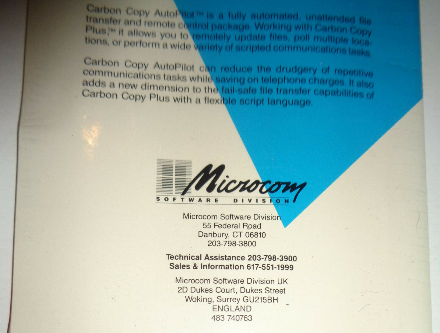 Carbon Copy Plus : 2 copies + Carbon Copy Autopilot (new) - 1989 5 1/4" for IBM