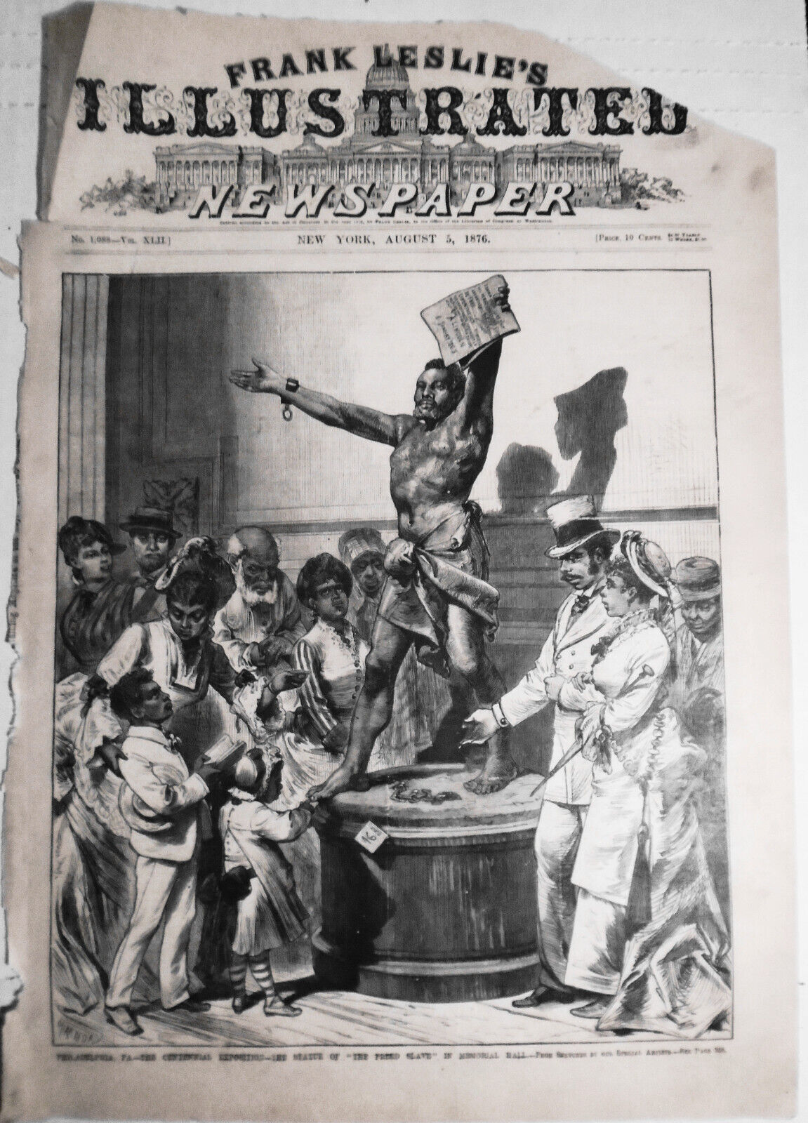 'The Freed Slave' statue at Centennial Exhibition Philadelphia Leslie's 8/5/1876