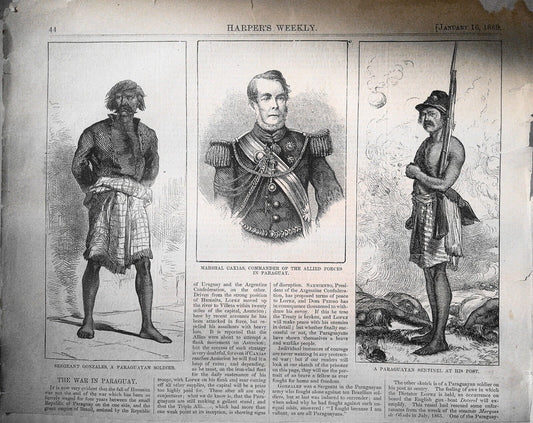 The War in Paraguay - 3 prints - Harper's Weekly, January 16,  1869 original