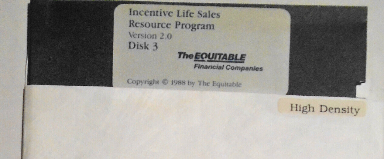 Incentive Life Sales Resource Program by Equitable 1988. IBM 5 1/4" Demo Program