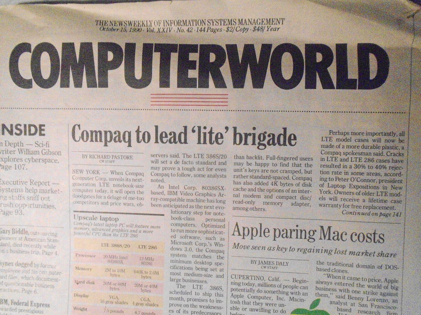 Computerworld Magazine, 2 issues, September 3, & October 5, 1990
