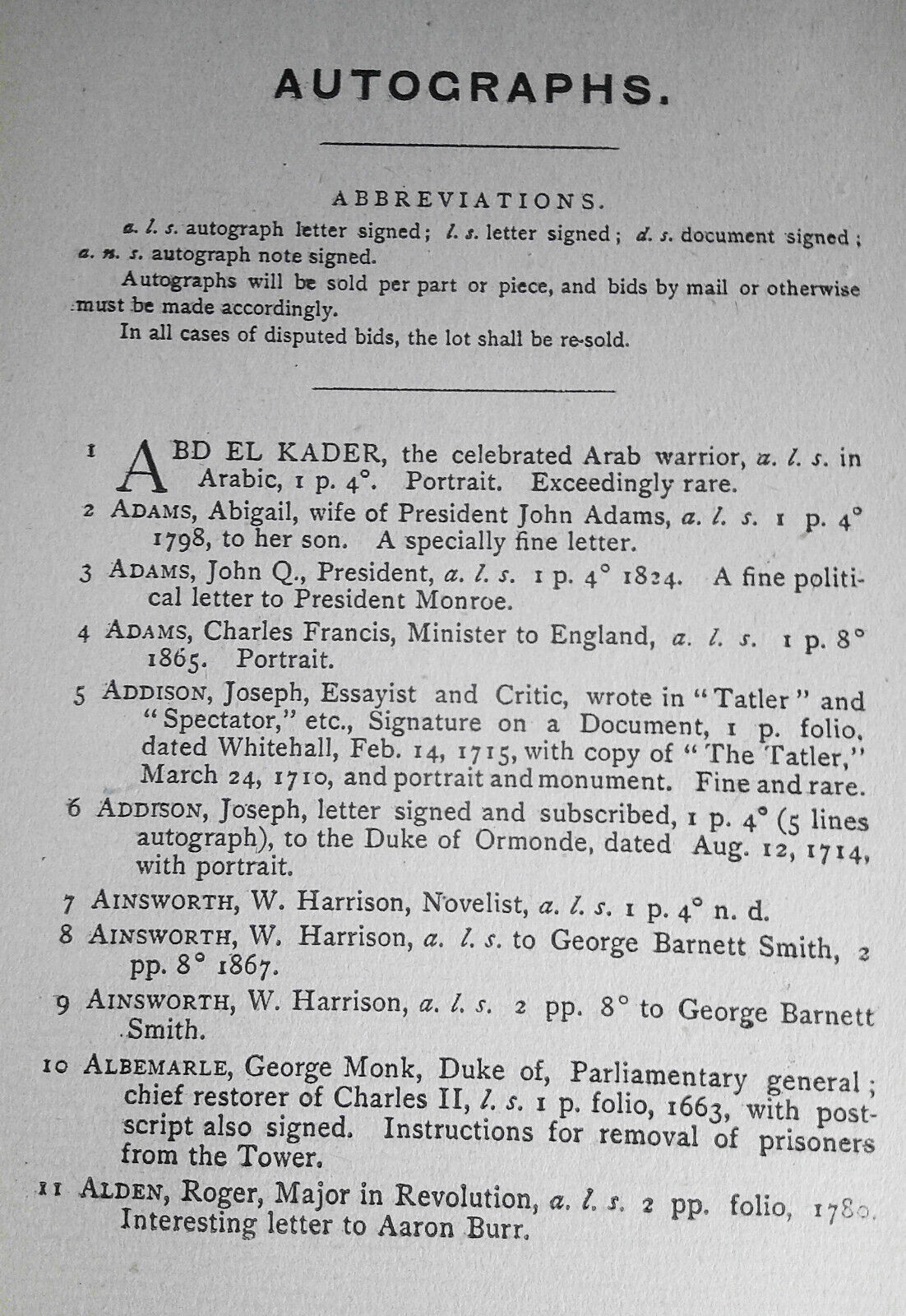 1890 Autograph letters & documents -George Barnett Smith. Libbie auction catalog